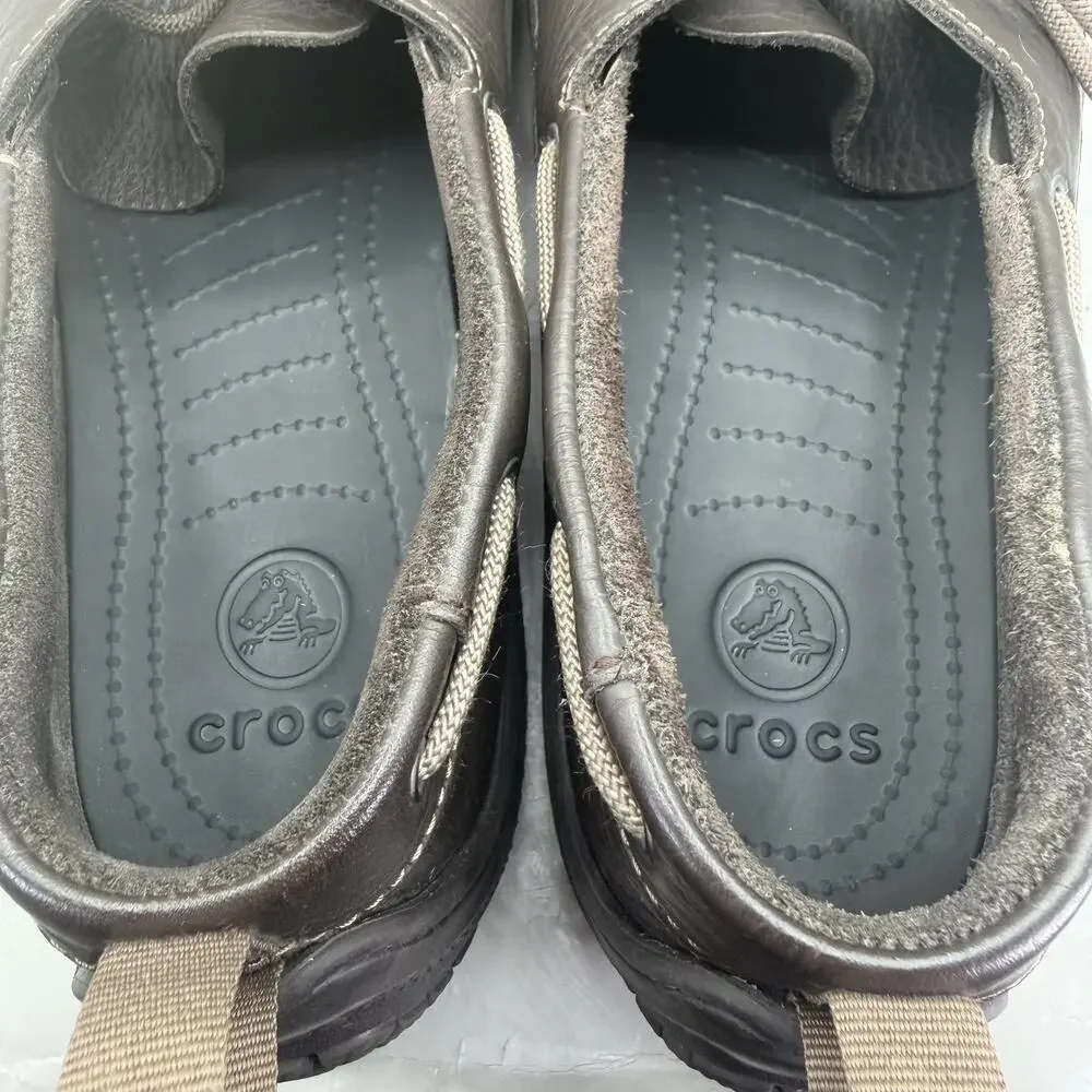 Crocs Cove Sport Boat Shoes Mens Size 12 Brown Leather Lace Up 12027 Casual